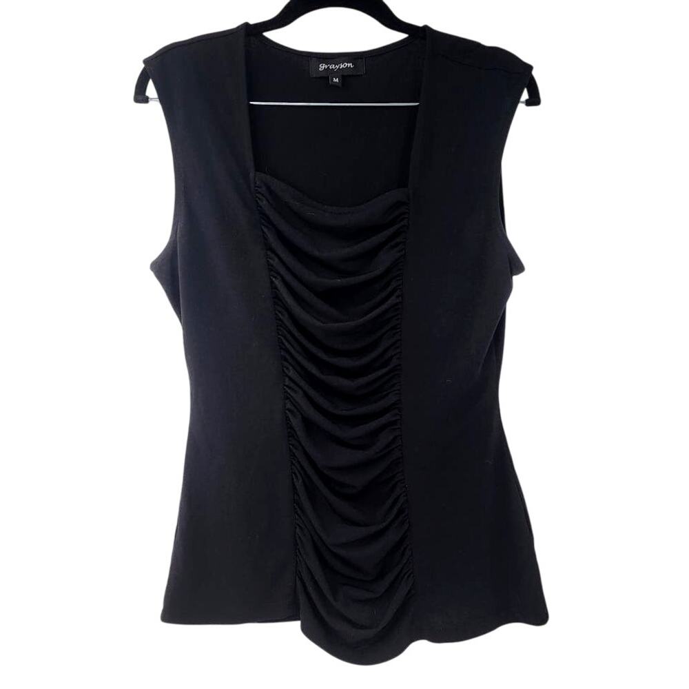 GRAYSON Black Ruched Drape Front Top Womens Size Medium M